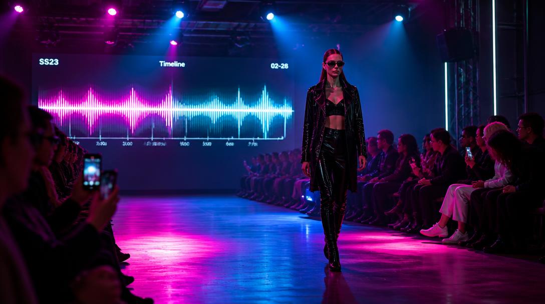 Runway show with emotional response timeline overlay